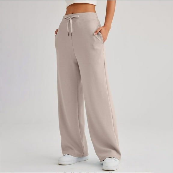 Dyfzdhu Pants for Women Fall Casual Loose Wide Leg Sports High Waisted Pants Khaki