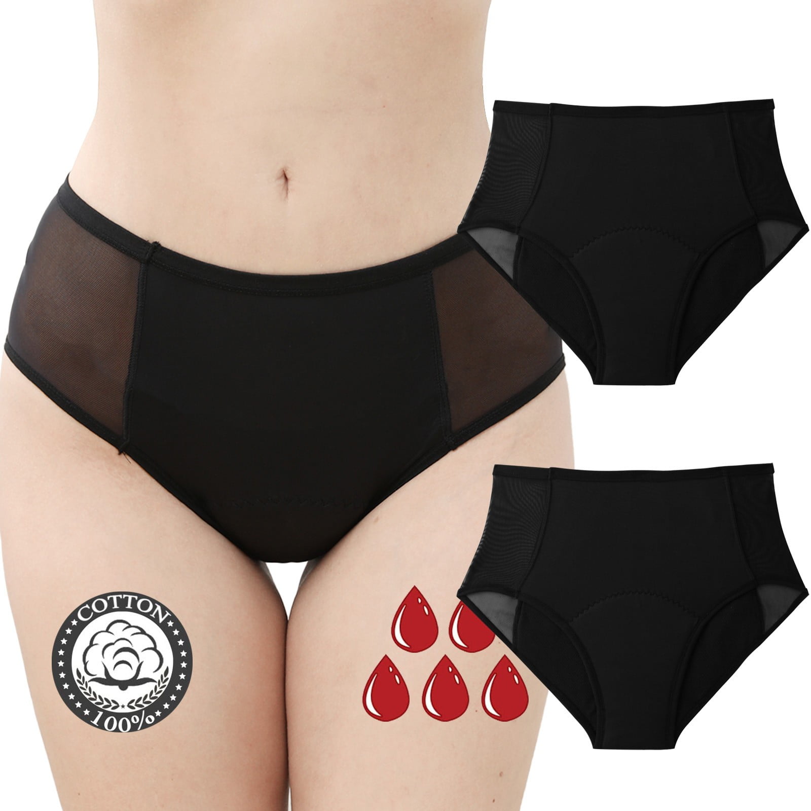 Dyfzdhu Period Underwear for Women 2 Piece Black High Waisted Menstrual