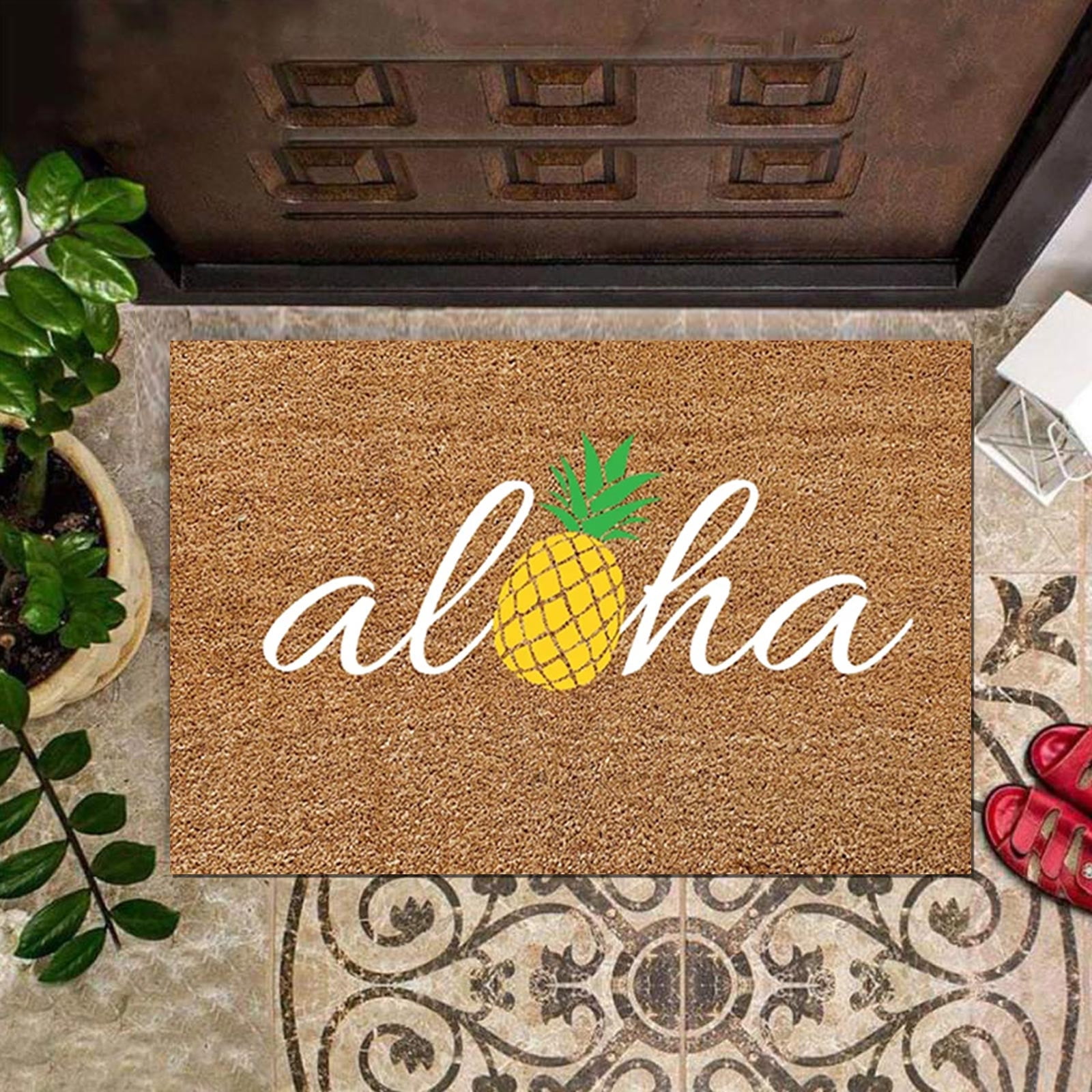 Dyfzdhu Pineapple Letter Printed Door Mat Slip Door Carpet For Entrance