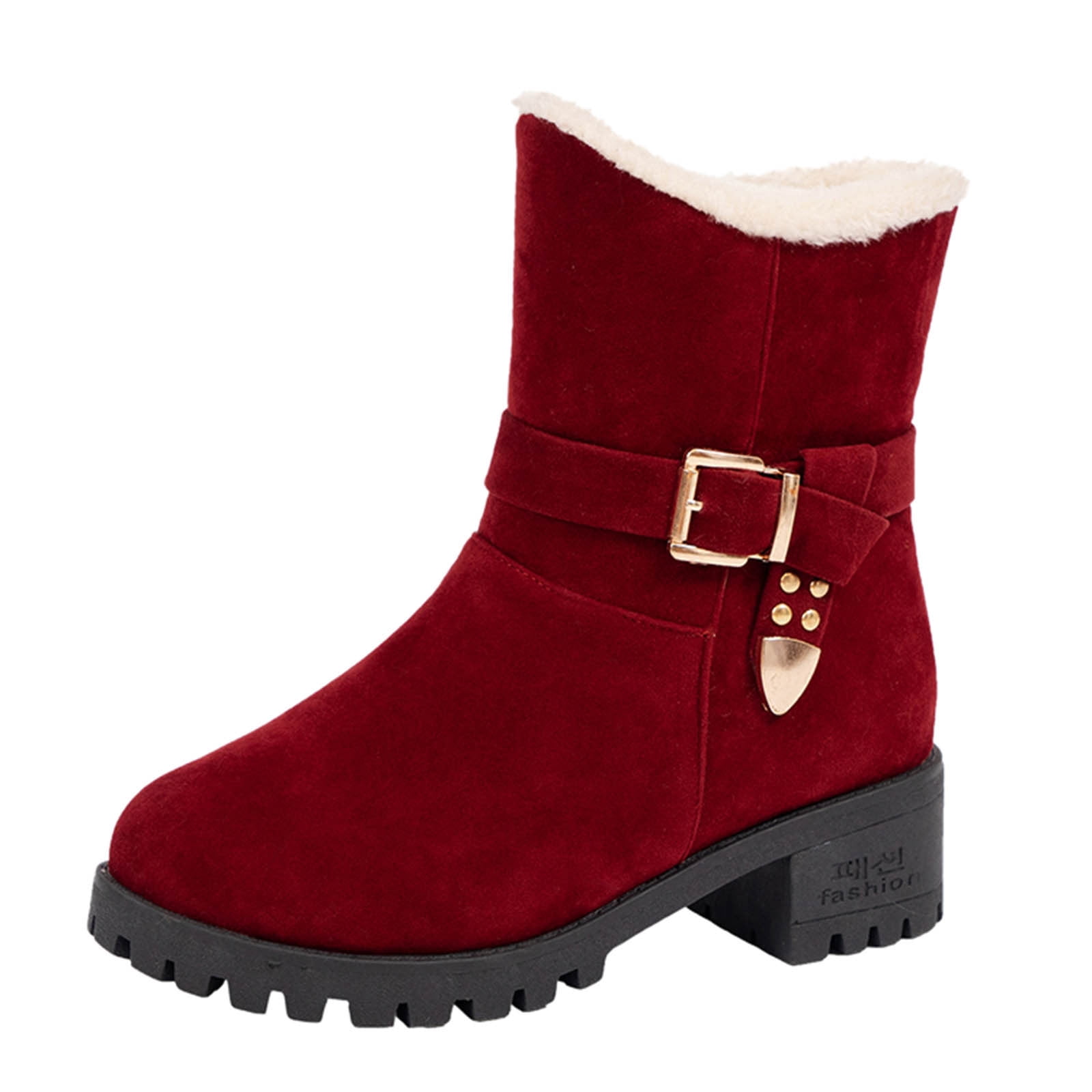 Dyfzdhu Plus Boots Cotton Women's Fashion Velvet Snow Belt Buckle Boots