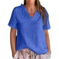 thumbnail image 1 of Dyfzdhu Plus Size Linen Blouses for Women Casual Short Sleeve Solid Color Cotton and Linen Ruffled V Neck Shirt，Women Tee Loose Fit Summer Tops Blue, 1 of 5