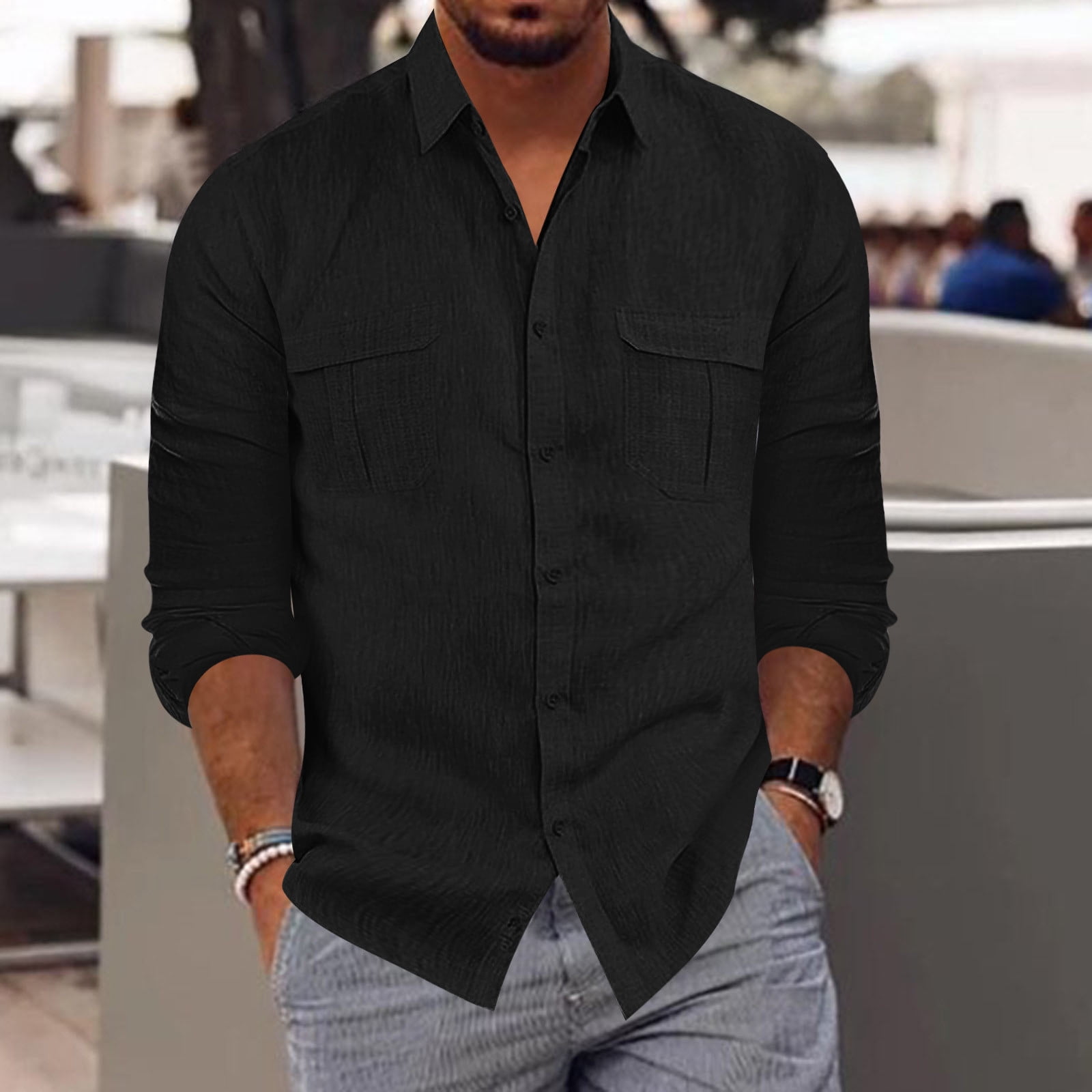 Men's Plus Size Striped Button Down Short Sleeve Shirt main image 1