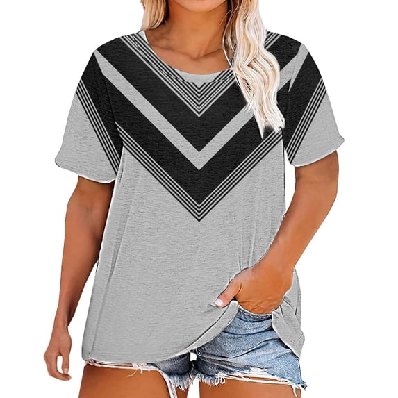 Dyfzdhu Plus Size T Shirts for Women Floral Printed Round Neck Short Sleeve T Shirt Women; Summer Loose Casual Top. Graphic Tees Grey