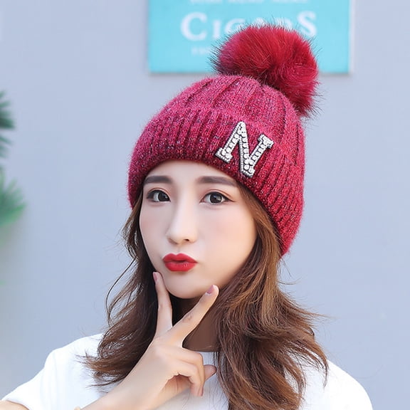 Dyfzdhu Plush Outdoor Cycling Warm Woolen Hat All-Match Ear Protection Knitted Kat Red