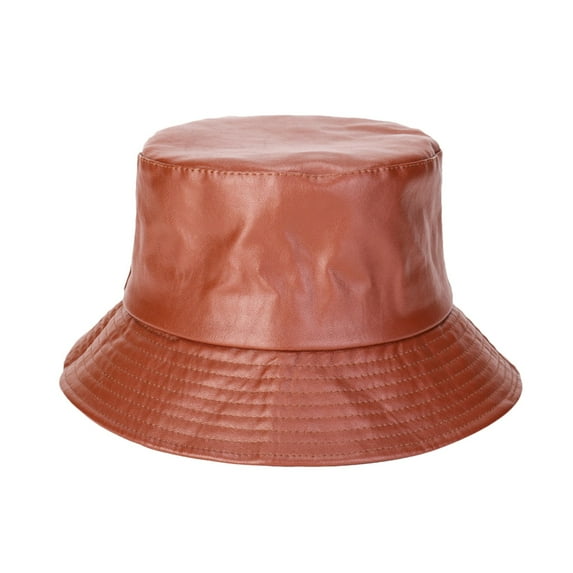Dyfzdhu Pu Leather Fisherman Hat Mens Women Casual Bucket Hat Solid Color Outdoor Hip Hop Brown