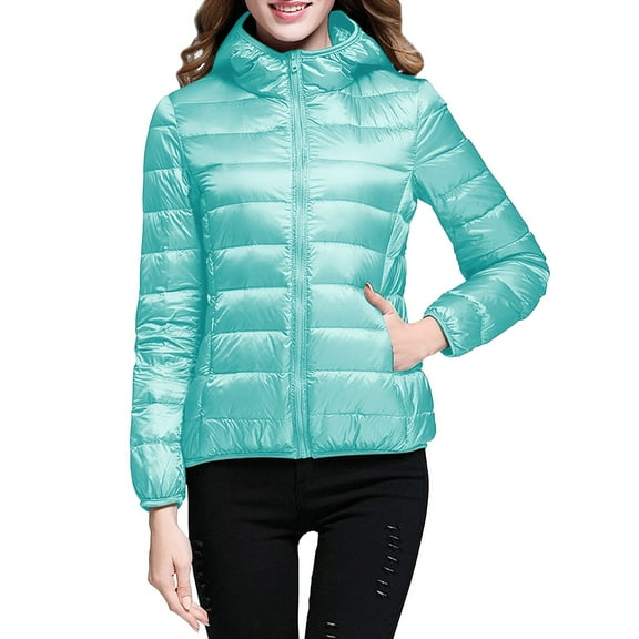 Dyfzdhu Puffer Jackets for Women Casual Solid Color Light Down Jacket White Duck Hooded Green