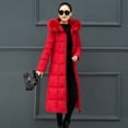 thumbnail image 1 of Dyfzdhu Puffer Jackets for Women Outerwear Faux Fur Hooded Coat Long Cotton-padded Pocket Coats Red, 1 of 6
