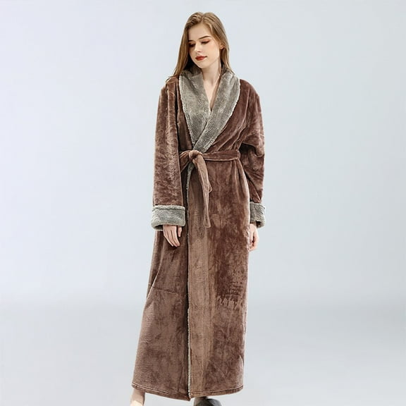Dyfzdhu Robes for Women Fleece Robe Soft Plush Bathrobe Fluffy Cute Long Coat Night