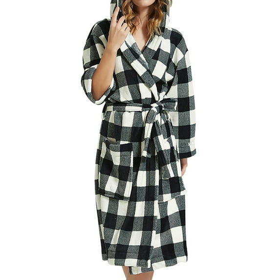 Dyfzdhu Robes for Women Hooded Fleece Bathrobe Lightweight Warm Plush Long Flannel Sleepwear Robe