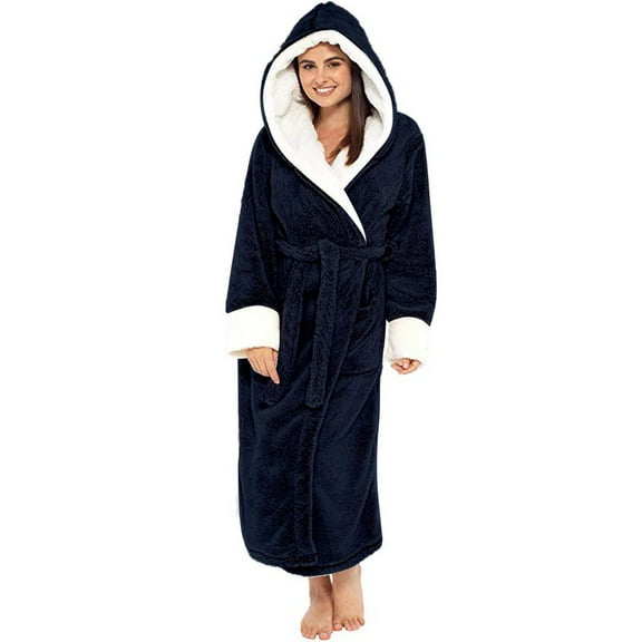 Dyfzdhu Robes for Women Winter Plush Lengthened Shawl Bathrobe Home Clothes Long Sleeved Robe Coat