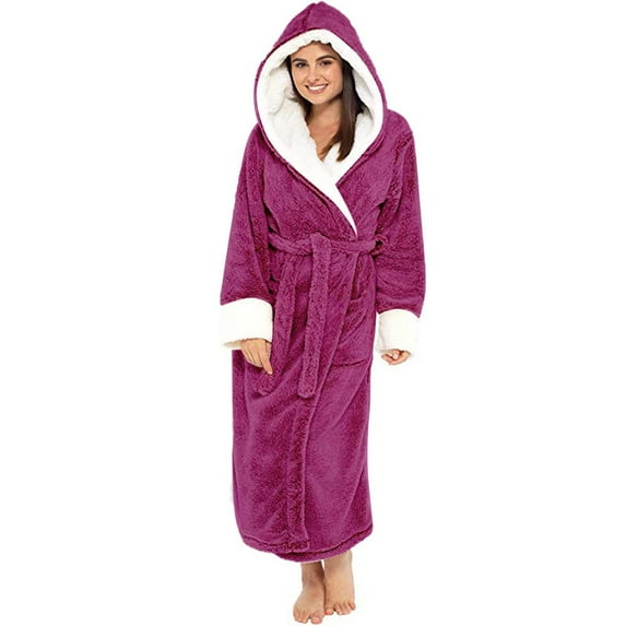 Dyfzdhu Robes for Women Winter Plush Lengthened Shawl Bathrobe Home Clothes Long Sleeved Robe Coat