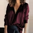 thumbnail image 1 of Dyfzdhu Satin Blouses for Women Dressy Casual Solid Color Elegant Solid Color V Neck Long Sleeve Top Wine, 1 of 7