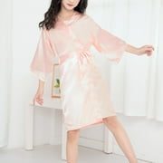 Dyfzdhu Satin Robes Silk Sleepwear Kimono Kids Girls Clothes Solid Toddler Bathrobe