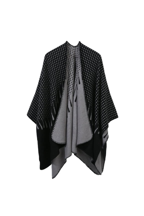 Scarf For Women Fashion Simple Tassel Pattern Jacquard Split Two Sides Versatile Imitation Poncho Windproof Warm Cape Cape Cardigan Shawl