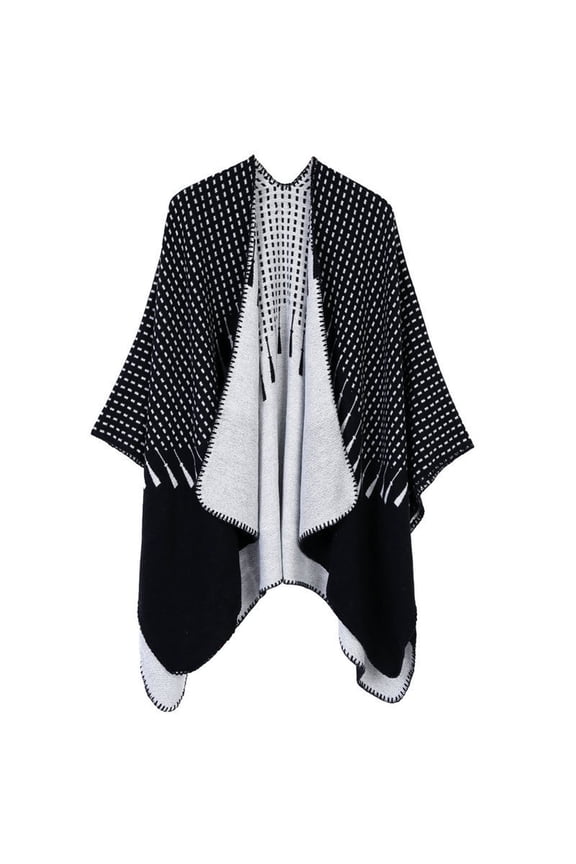 Scarf For Women Fashion Simple Tassel Pattern Jacquard Split Two Sides Versatile Imitation Poncho Windproof Warm Cape Cape Cardigan Shawl