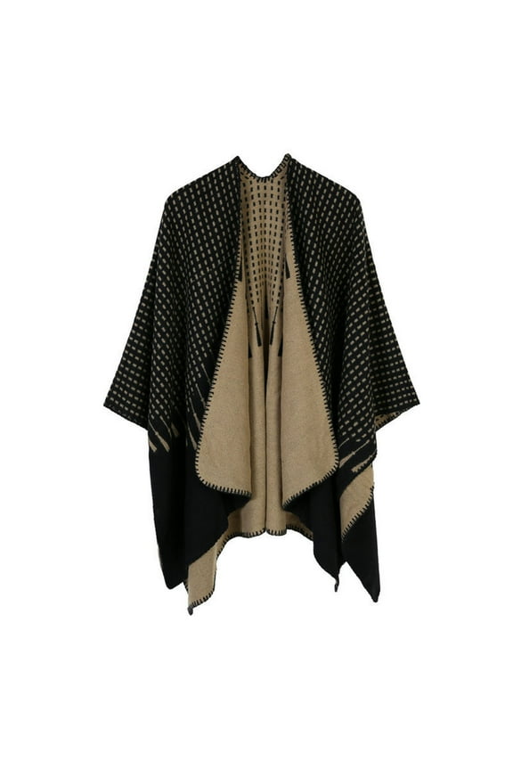 Scarf For Women Fashion Simple Tassel Pattern Jacquard Split Two Sides Versatile Imitation Poncho Windproof Warm Cape Cape Cardigan Shawl