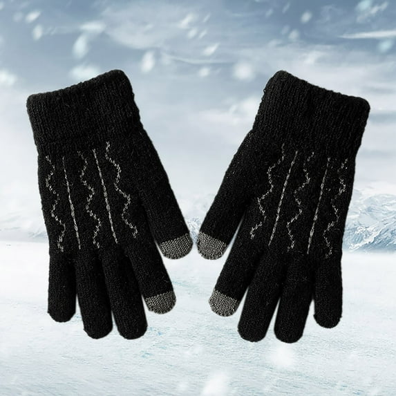 Dyfzdhu Screen Gloves For Winter Thermals Plus Fleece Knit Cycling Gloves Black