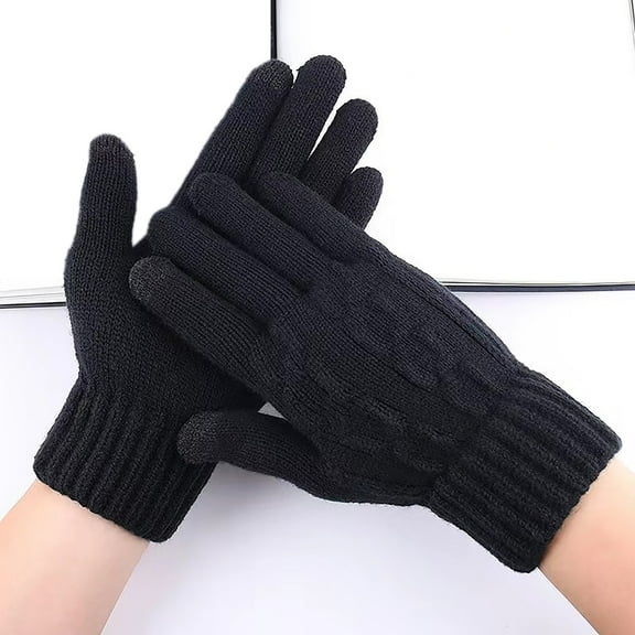 Dyfzdhu Screen Gloves For Winter Thermals Plus Fleece Knit Cycling Gloves Black