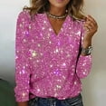 thumbnail image 1 of Dyfzdhu Sequin Tops for Women Elegant Trendy V Neck Sparkly Casual Solid Color Sequined Long Sleeve T Shirt Blouse Hot Pink （Not Real Sequin), 1 of 5