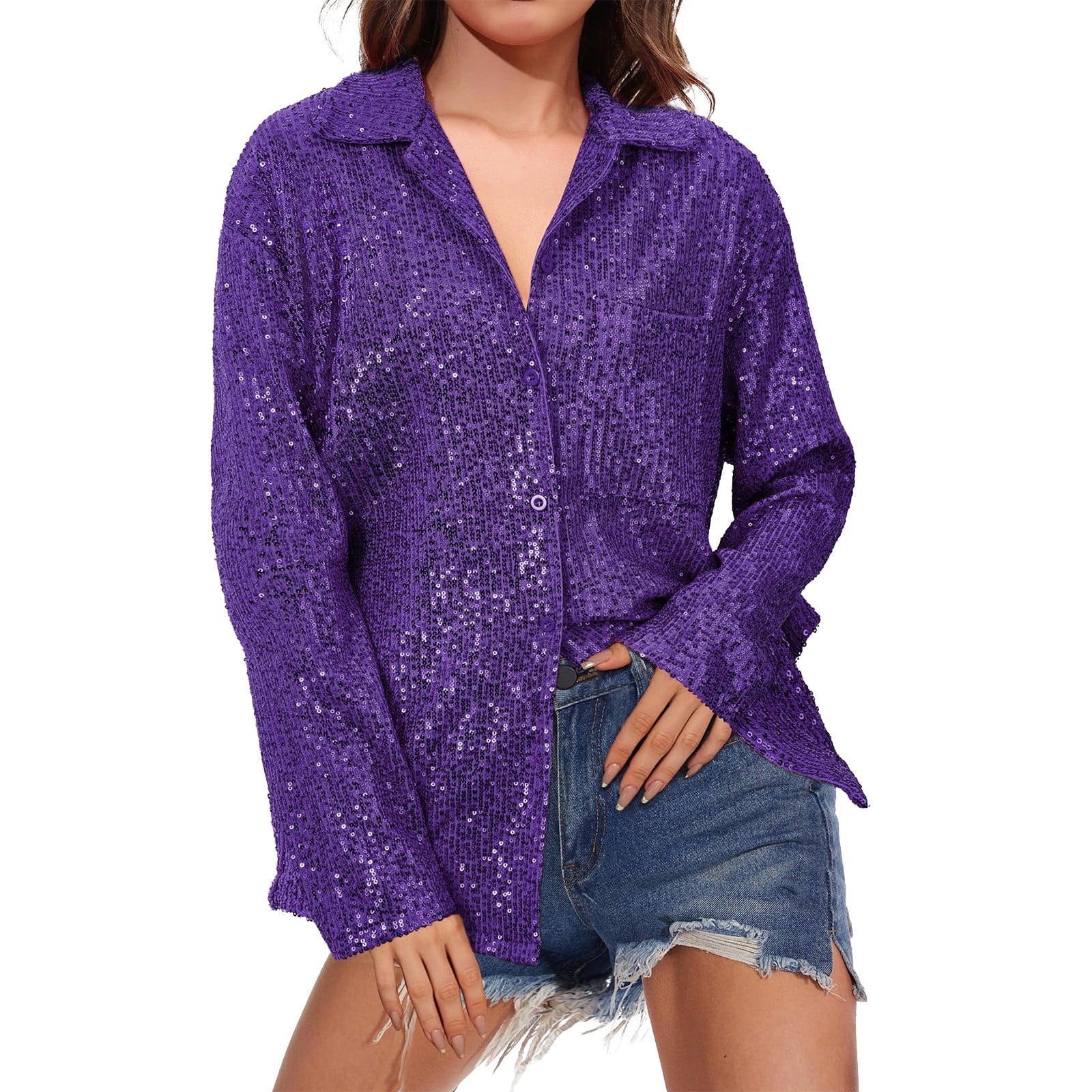 Women's Sequin Short Sleeve T-Shirt - Shimmer Party Top, Relaxed Fit For Casual Or Night Out - View #5