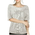 thumbnail image 1 of Dyfzdhu Sequin Tops for Women Plus Size Round Neck Slim Glitter Sparkly Tops Short Sleeve Dressy Casual Blouses Beige, 1 of 6