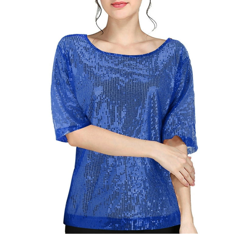 Dyfzdhu Sequin Tops for Women Plus Size Trendy Sparkly Sequins