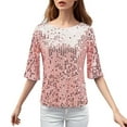 thumbnail image 1 of Dyfzdhu Sequin Tops for Women Round Neck Slim Glitter Sparkly Tops Short Sleeve Dressy Casual Blouses Pink, 1 of 6