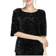 thumbnail image 1 of Dyfzdhu Sequin Tops for Women Trendy 3/4 Sleeve Sparkly Blouses Crew Neck Loose Fit Glitter Shirts Party Going Out Top Black, 1 of 4