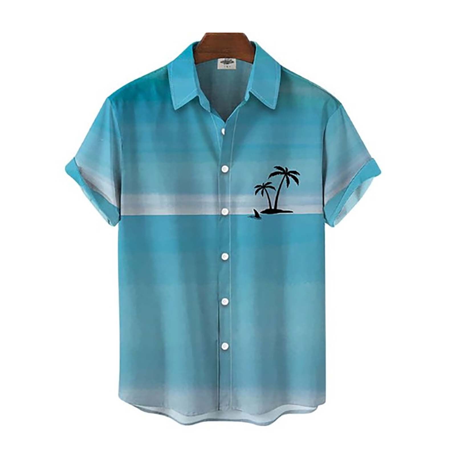 Dyfzdhu Shirts for Men Floral Button Down Tropical Holiday Beach Sky