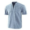 thumbnail image 1 of Dyfzdhu Shirts for Men Solid Color Vintage Lace Up Collar Casual Short Sleeved Shirt Light Blue, 1 of 2