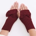 thumbnail image 1 of Dyfzdhu Short Bow Gloves Fall Winter Women Cute Wrist Knitted Wool Warm Fingerless Gloves Red, 1 of 3