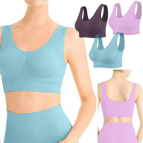 Dyfzdhu Sports Bras for Women 3-Pack Seamless Bra Wirefree Yoga with Removable Pads
