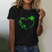 DYFZDHU St. Patrick's Day T-Shirts for Women Trendy Shamrock Graphic Print Casual Short Sleeve Tee Shirt Tops