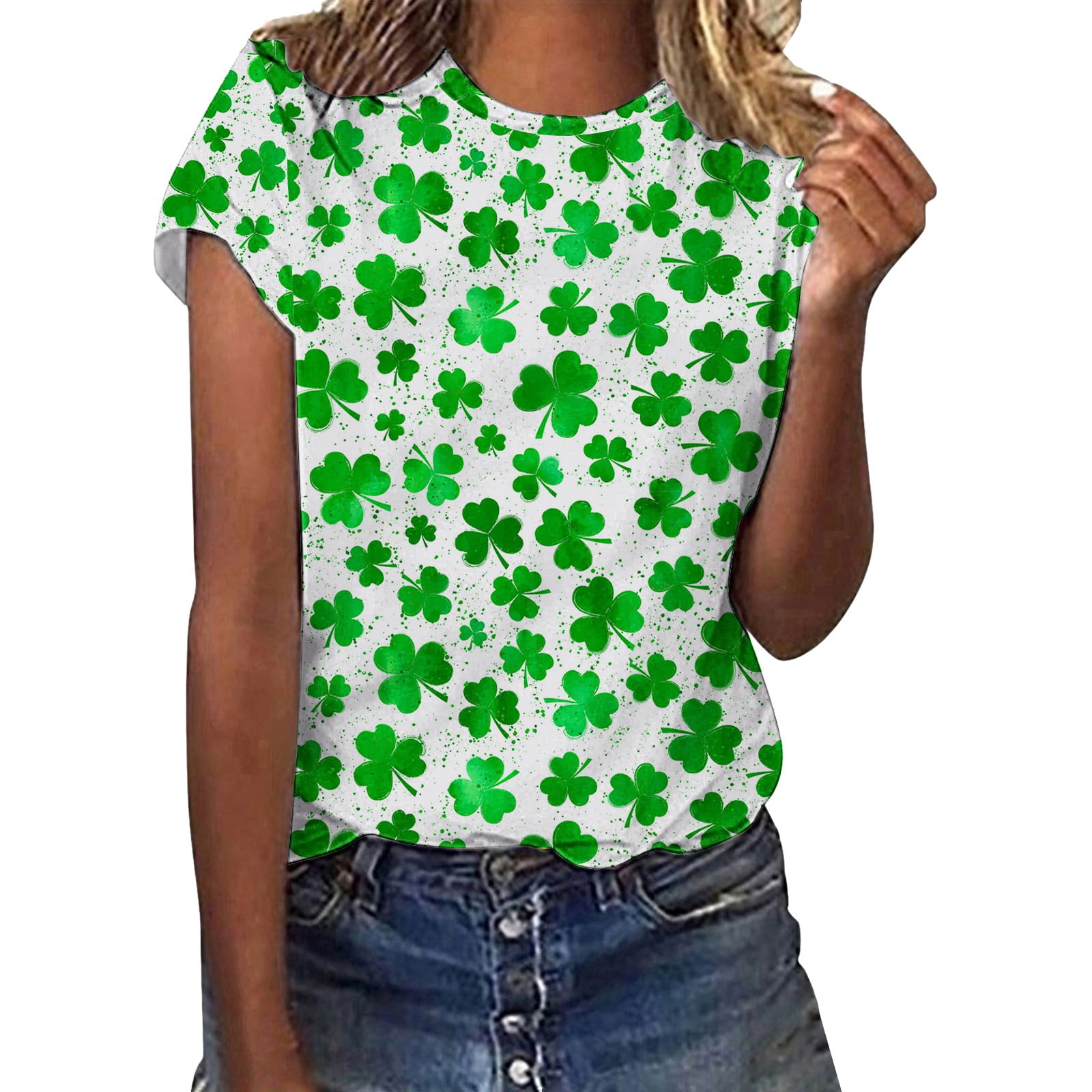 St Patrick's Day Shirt For Women - Trendy Short Sleeve Shamrock Graphic Tee, Casual Green Tops