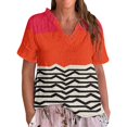 thumbnail image 1 of Dyfzdhu Summer Blouses for Women Casual Short Sleeve Striped Ruffled V Neck Linen Shirt Flowy Lightweight Loose Fit Summer Tops Hot Pink, 1 of 3