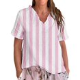 thumbnail image 1 of Dyfzdhu Summer Blouses for Women Casual Short Sleeve Striped Ruffled V Neck Linen Shirt Flowy Lightweight Loose Fit Summer Tops Hot Pink, 1 of 3
