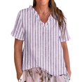 thumbnail image 1 of Dyfzdhu Summer Blouses for Women Casual Short Sleeve Striped Ruffled V Neck Linen Shirt Flowy Lightweight Loose Fit Summer Tops Pink, 1 of 3