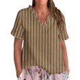 thumbnail image 1 of Dyfzdhu Summer Blouses for Women Casual Short Sleeve Striped Ruffled V Neck Linen Shirt Flowy Lightweight Loose Fit Summer Tops Purple, 1 of 3