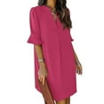 thumbnail image 1 of Dyfzdhu Summer Dresses For Women V Neck Loose Solid Color Shirt Dress Casual Ruffle Short Sleeve Mini Dress, 1 of 5