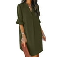 thumbnail image 1 of Dyfzdhu Summer Dresses For Women V Neck Loose Solid Color Shirt Dress Casual Ruffle Short Sleeve Mini Dress, 1 of 5