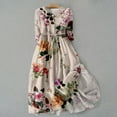 thumbnail image 1 of Dyfzdhu Summer Dresses for Women Floral Print Button Down Boho Dress Elbow Length Sleeve V Neck Flowy Midi Dress Beige, 1 of 9