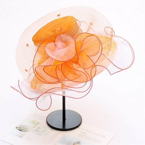 Dyfzdhu Sun Hats for Women Organza Flower Fascinators Hats Wide Brim Summer Beach Caps Tea Party Wedding Hat