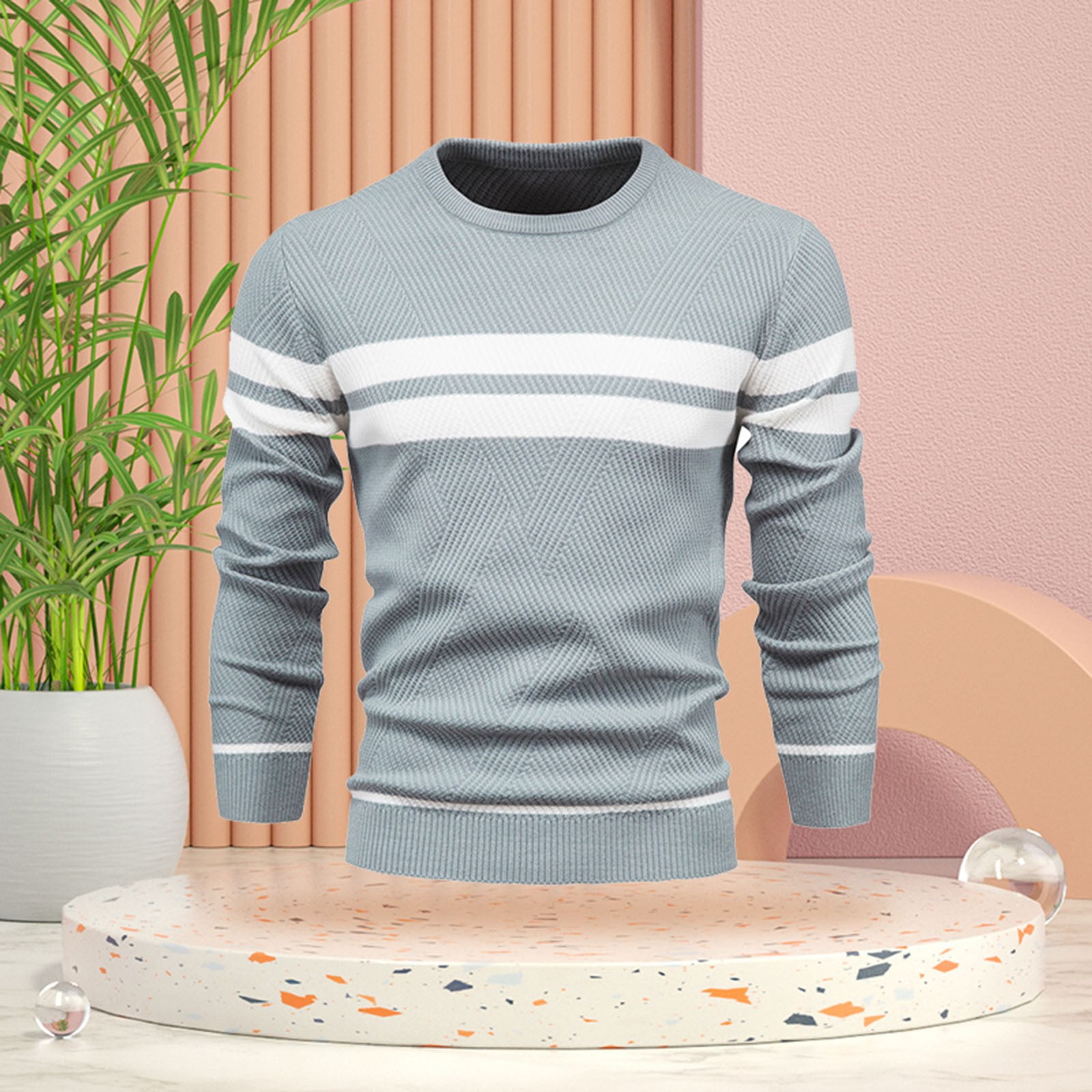 Dyfzdhu Sweaters for Men Casual Striped Pullover Color Block Crew Neck ...