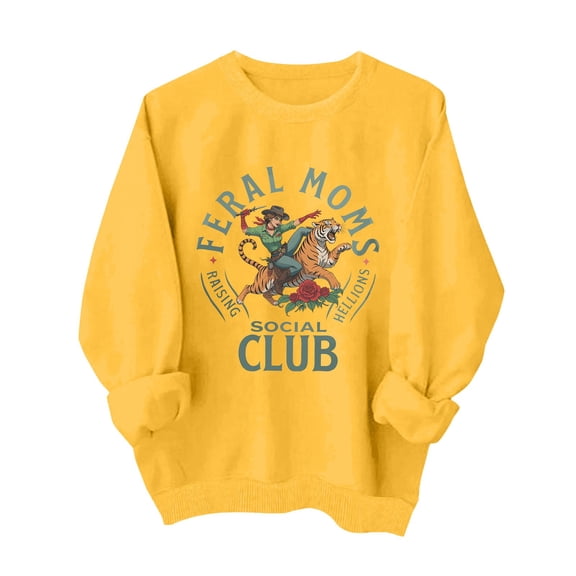 Dyfzdhu Sweatshirt For Women Feral Moms Social Club Sweatshirt Feral Moms Social Club Shirt Feral Mom Gi Ft Somebody's Feral Wife Sweatshirt Hoodies
