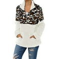 thumbnail image 1 of Dyfzdhu Sweatshirt For Women Leopard Print Sweater Stitching 1/4 Zipper Collar Top Double Fleece Warm Jacket With Pockets Hoodies, 1 of 5