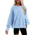 thumbnail image 1 of Dyfzdhu Sweatshirts for Women Oversized Crewneck Solid Color Sweatshirt Side Slit Long Sleeve Pullover Slouchy Fit Tops, 1 of 8