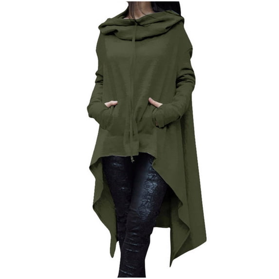 Dyfzdhu Sweatshirts for Women Plus Size Long Sleeve High Low Tops Solid Oversized Loose Fit Asymmetrical Hoodies Green