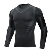Dyfzdhu T Shirts for Men Compression Long Sleeve Base Layer Athletic Undershirt Gear Workout Shirt Black