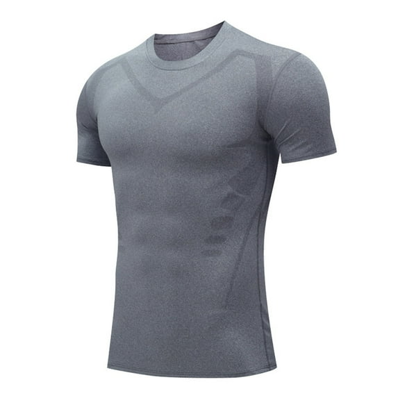 Dyfzdhu T Shirts for Men Compression Short Sleeve Base Layer Athletic Undershirt Gear Workout Shirt Grey