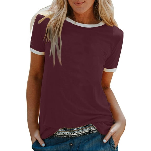 Dyfzdhu T Shirts for Women Short Sleeve Crew Neck Summer Tops Loose Casual Basic Tee Plain Shirt Red